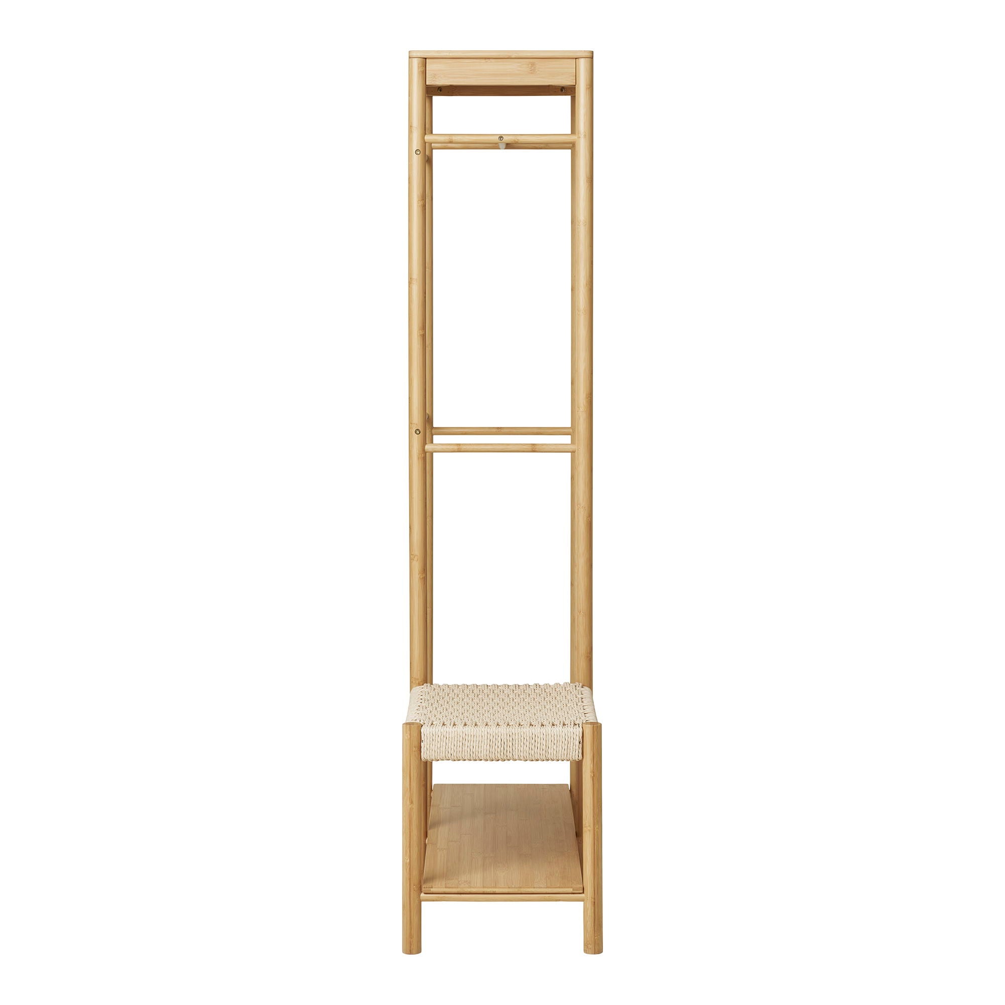 Ember – Kleiderständer mit Sitzbank, Bambus, natur, 36×95×165 cm